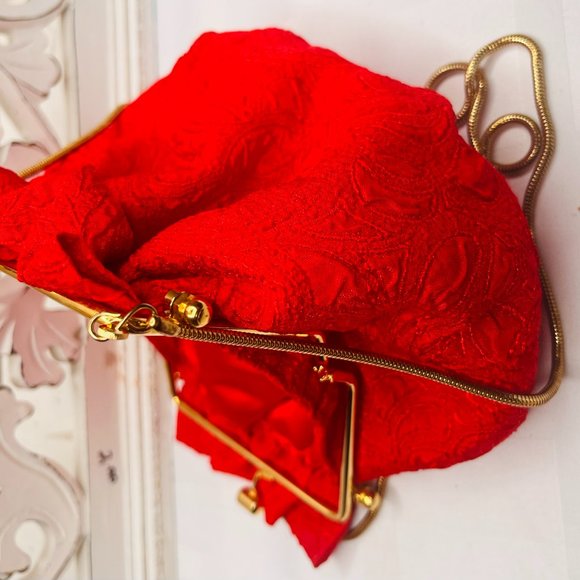 Antique 1990s Vanessa Red Small Elegant Evening Handbag Clutch Purse - Picture 6 of 9